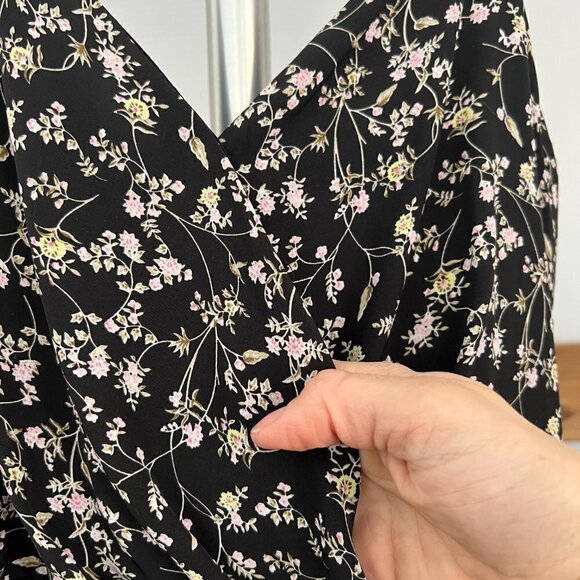 She + Sky Black Floral Ruffle Bottom Lined Mini Fit Flare A-Line Sun Dress Sz L - Picture 3 of 15